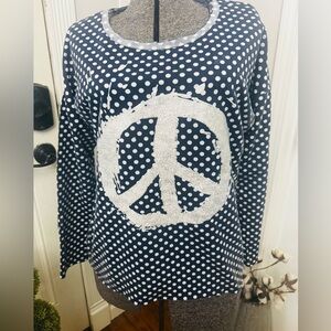 Mad Style Peace & Polka Dots Blouse with a metallic peace graphic size Sm/Md